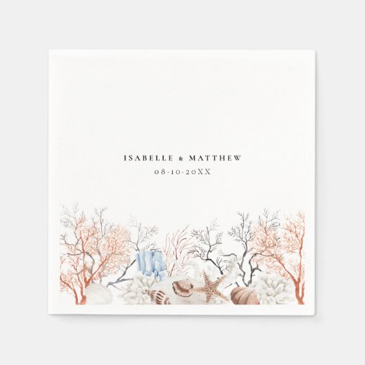 Boho strand koraal rif bruiloft servet (Voorkant)