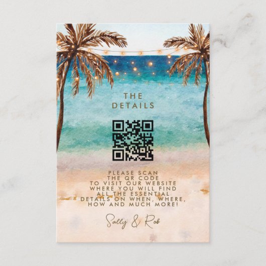 boho strand QR code bruiloft informatie kaart (Voorkant)