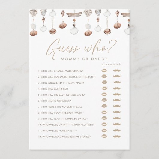 Boho Strand Raad Wie Baby Shower Spel Kaart (Voorkant)