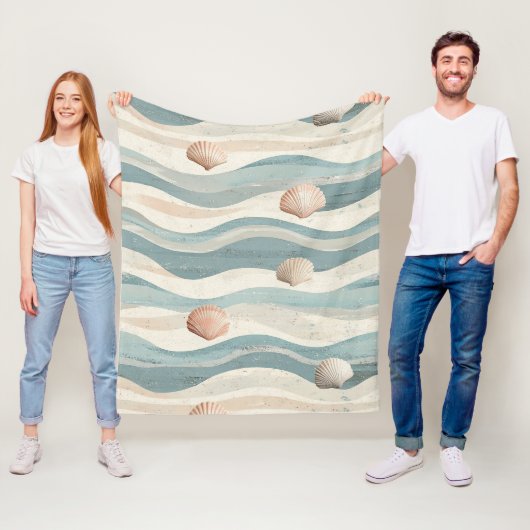 Boho Strand Schelpgolven Fleece Deken (In situ)