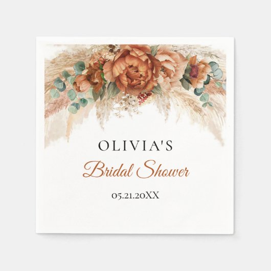 Boho strand terracotta pampas green vrijgezellenfe servet (Voorkant)