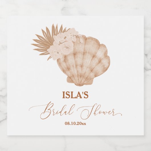 Boho Strand Zeeschelp Bruidsdouche Sparkling Wijnetiket (Enkel label)