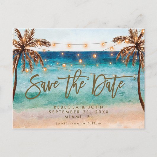 boho strandbruiloft met briefkaart op date (Voorkant)