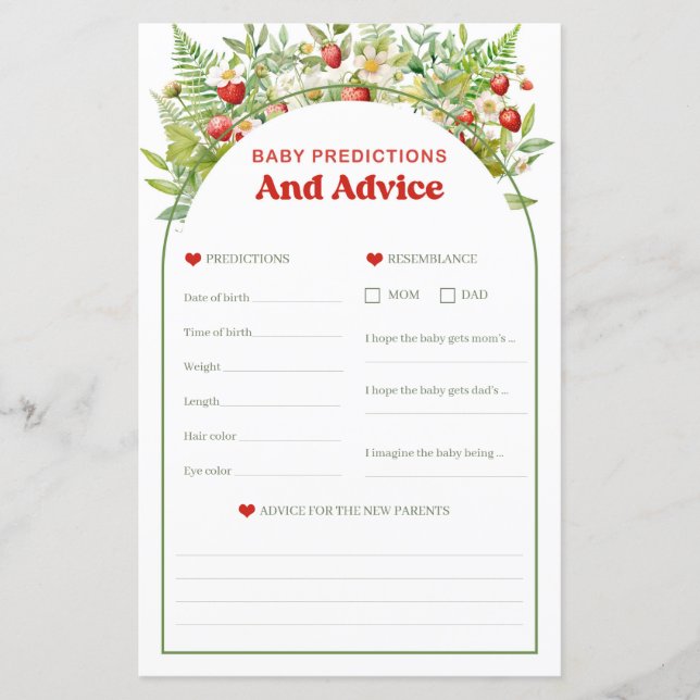 Boho Strawberry Baby Voorspellingen en Advies spel (Voorkant)