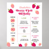 Boho Strawberry Berry First Birthday Milestone Poster (Voorkant)