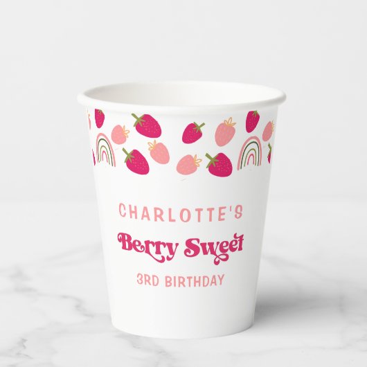 Boho Strawberry Berry Sweet Birthday Papieren Bekers (Voorkant)