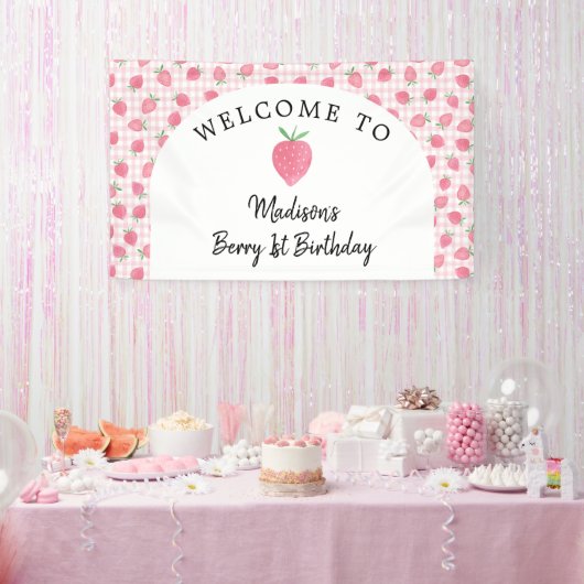 Boho Strawberry Berry Sweet Birthday Spandoek (Feest)