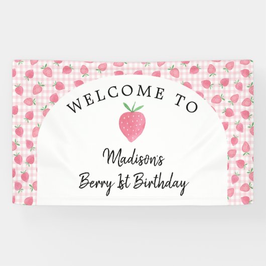 Boho Strawberry Berry Sweet Birthday Spandoek (Horizontaal)