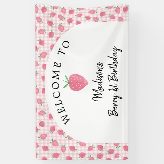 Boho Strawberry Berry Sweet Birthday Spandoek (Verticaal)