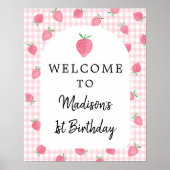 Boho Strawberry Berry Sweet Birthday Welkom Poster (Voorkant)