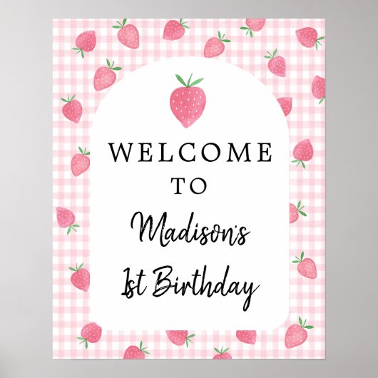 Boho Strawberry Berry Sweet Birthday Welkom Poster (Voorkant)