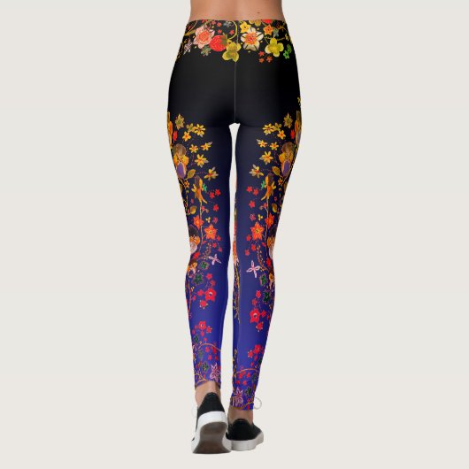 Boho Strawberry Floral Blue Ombre Leggings (Achterkant)