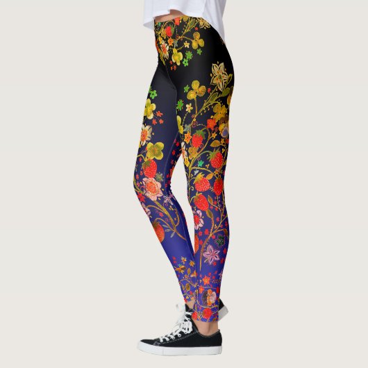 Boho Strawberry Floral Blue Ombre Leggings (Links)