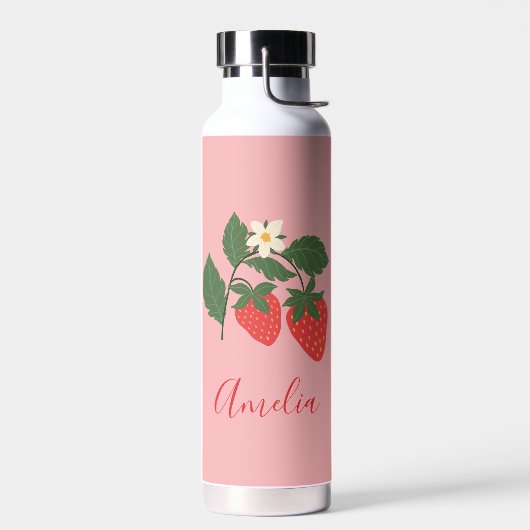 Boho Strawberry Fruit Pink Personalized Name Waterfles (Links)