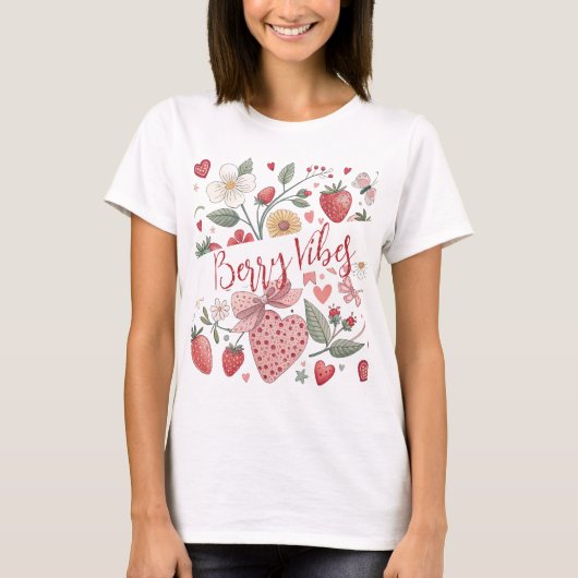 Boho Strawberry Vibes Coquette Bloemen Girly Roze T-shirt (Voorkant)