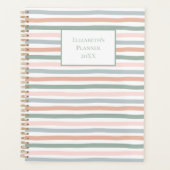 Boho Streep Roze Blauw Salie Groen Terracotta Jaar Planner (Voorkant)