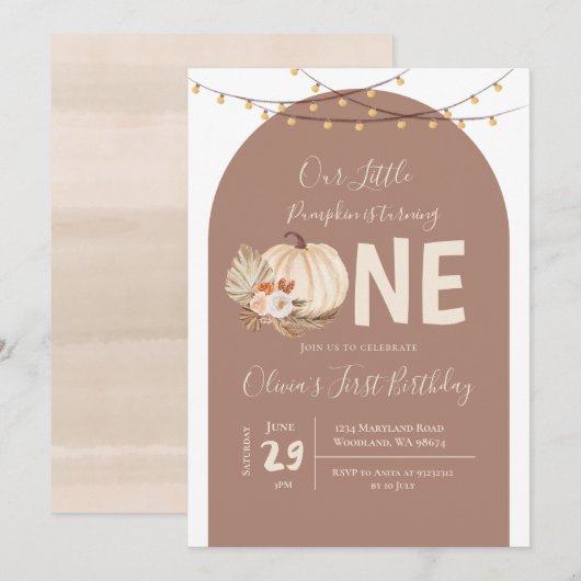 Boho String Light Pumpkin Birthday-uitnodiging Kaart (Voorkant / Achterkant)