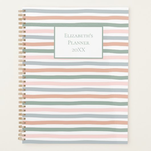 Boho Stripe Pink Blue Sage Green Terracotta Yarly Planner (Voorkant)