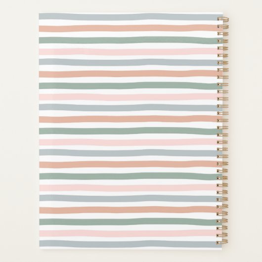 Boho Stripe Pink Blue Sage Green Terracotta Yarly Planner (Achterkant)