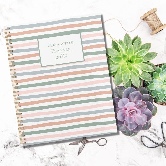Boho Stripe Pink Blue Sage Green Terracotta Yarly Planner