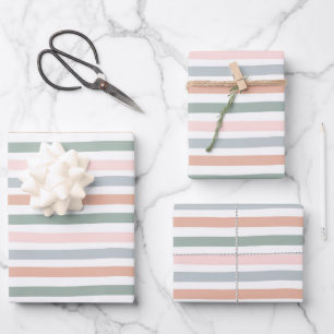 Boho Striped Birthday Baby shower Pink Blue Green Inpakpapier Vel