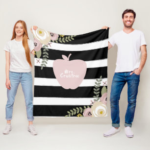 Boho Stripes Dusty Floral Pink Apple leraar Fleece Deken