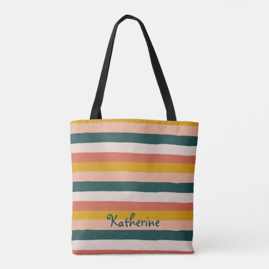 Boho Stripes Pattern Trendy Mustard Pink Salmon Tote Bag (Achterkant)