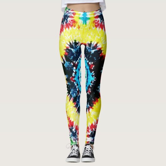 Boho Stropdas-geverfde Patroon Levendige regenboog Leggings (Voorkant)