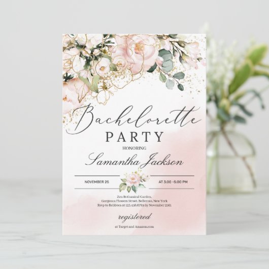 Boho struik roze bloemengoud bloemenbachelorette kaart (Staand voorkant)