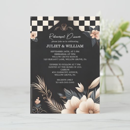 Boho Studio Creatief Geïllustreerd Repetitie Diner Kaart (Staand voorkant)