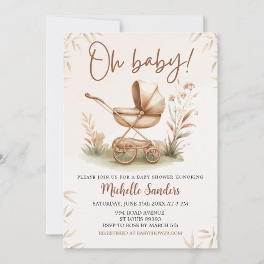 Boho Style Baby stroller neutral baby shower Kaart (Voorkant)
