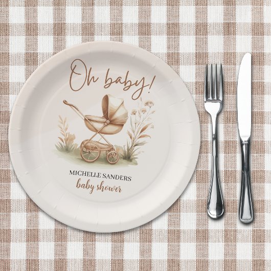 Boho Style Baby stroller neutral baby shower Papieren Bordje