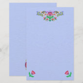 Boho Style Bloemenrand op lichtblauw Briefpapier (Voorkant / Achterkant)