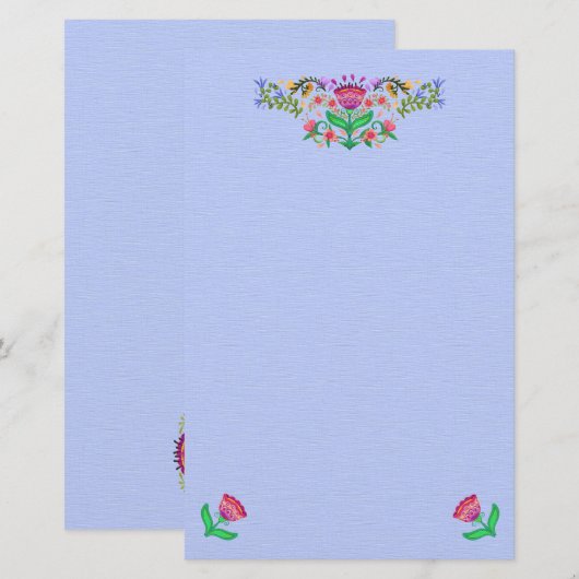 Boho Style Bloemenrand op lichtblauw Briefpapier (Voorkant / Achterkant)