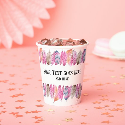 Boho Style Feather Cup met jouw tekst Papieren Bekers (Insitu)