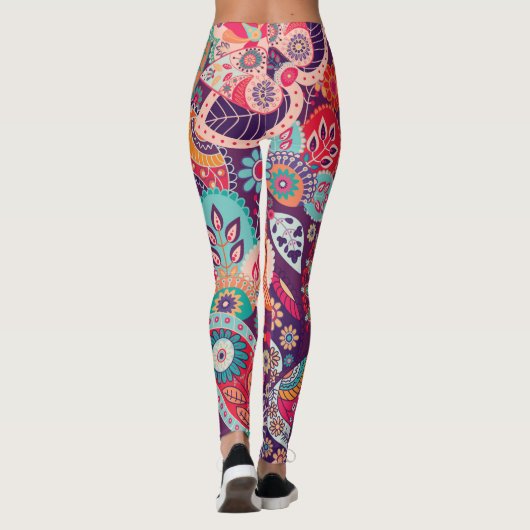Boho Style Floral Pattern Hippie Woman Leggings (Achterkant)