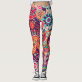 Boho Style Floral Pattern Hippie Woman Leggings (Voorkant)