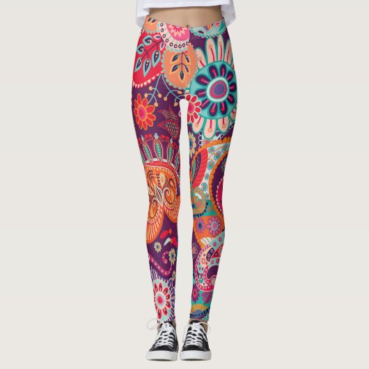 Boho Style Floral Pattern Hippie Woman Leggings (Voorkant)