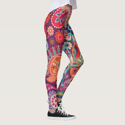 Boho Style Floral Pattern Hippie Woman Leggings (Rechts)
