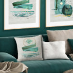 Boho Style Modern Abstracte Waterverf Groen in gou Kussen<br><div class="desc">Een van de twee afbeeldingen getiteld "Seed Time and Harvest." Het rijke moody green color home decor-thema is te vinden in dit organische aardschilderij. Met afgeronde en geometrische vormen die in losse, hedendaagse waterverven met gouden accenten zijn geschilderd en die zijn gemaakt door een internationaal erkende kunstenaar en ontwerper, Audrey...</div>