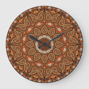 Boho Style Paisley Kaleidoscope Acorn Brown Grote Klok