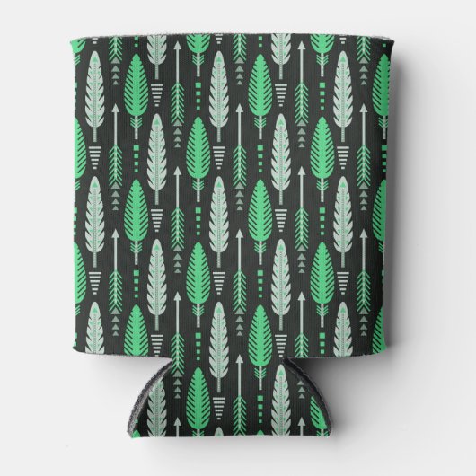 boho style retro etnische feather green pattern blikjeskoeler (Voorkant)