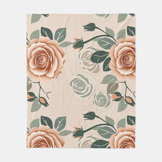 Boho Style Roses In Pastel Orange And Sage Green  Fleece Deken (Voorkant)