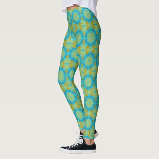Boho Style Star in blauw en oud goud geel Leggings (Links)
