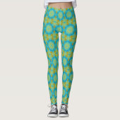 Boho Style Star in blauw en oud goud geel Leggings (Voorkant)