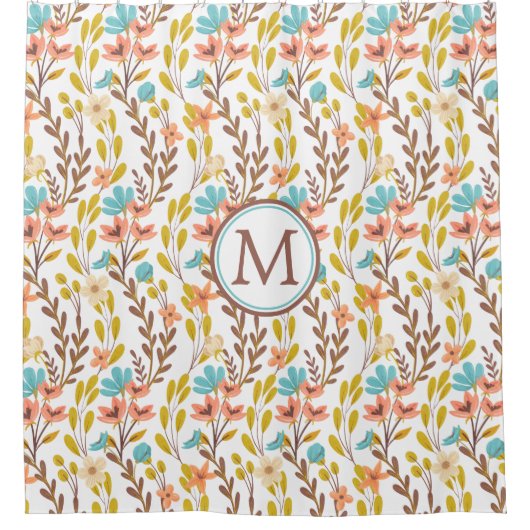 Boho Style Summer Wildflower Monogram Douchegordijn (Voorkant)