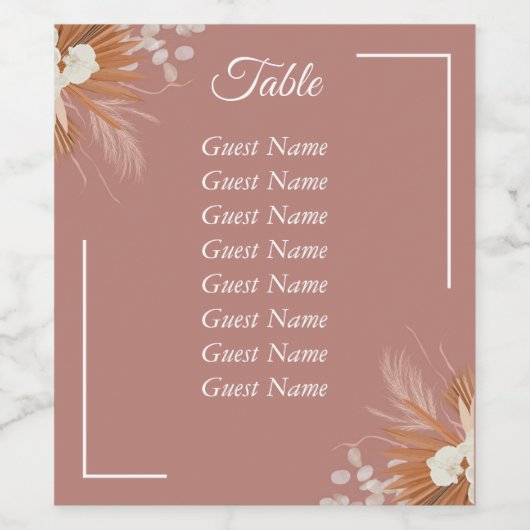 Boho Style Table Seating Wijn Etiket (Enkel label)