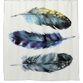 Boho Style Waterverf Birds Feathers Blue Cream Douchegordijn (Voorkant)
