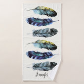 Boho Style Waterverf Feathers Personalizeerd Badhanddoek (Badhanddoek)