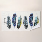 Boho Style Waterverf Feathers Personalizeerd Badhanddoek (Badhanddoek)
